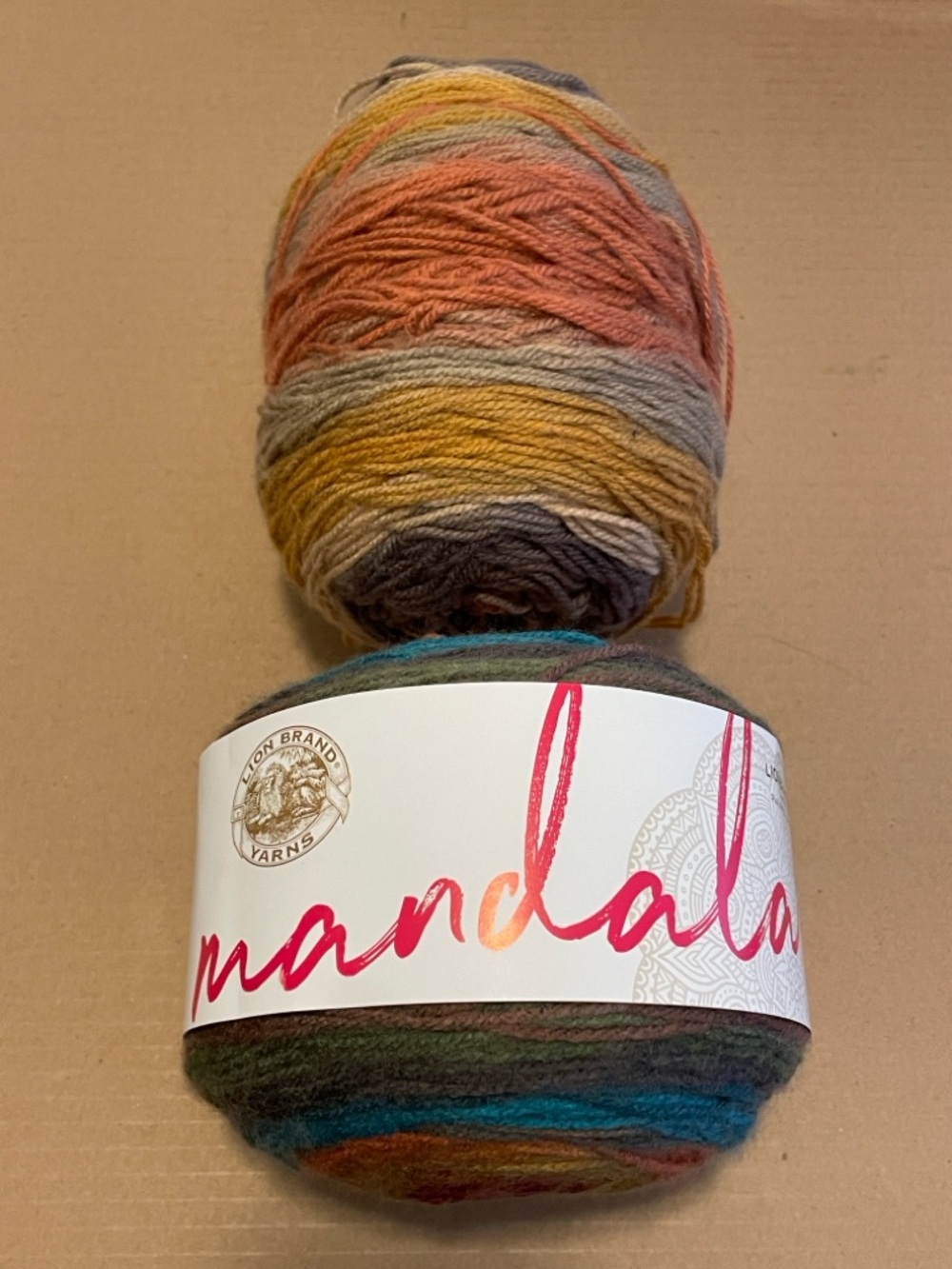 Mandala Multicolor Yarn in Groot and Centaur -Brown, Orange, Blue, Cream
